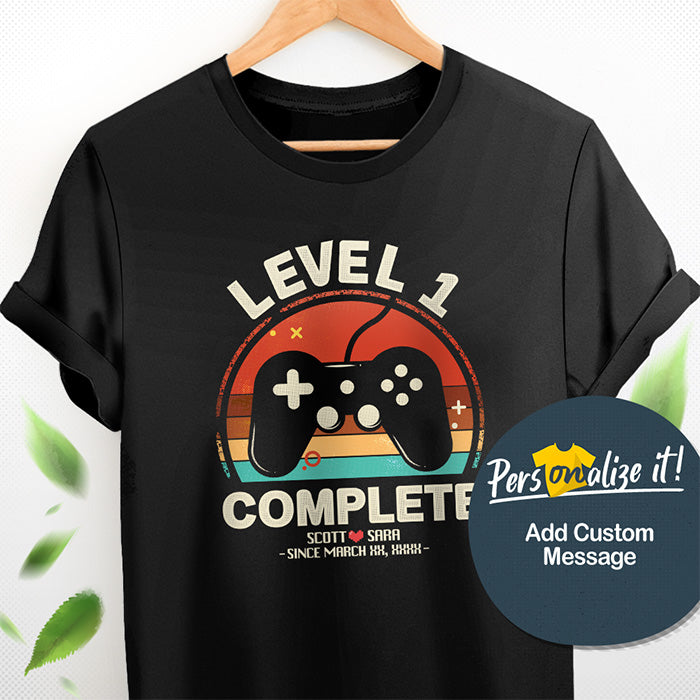 gifts for gamer boyfriend Personalized One Year Anniversary Gamer Level T-Shirt