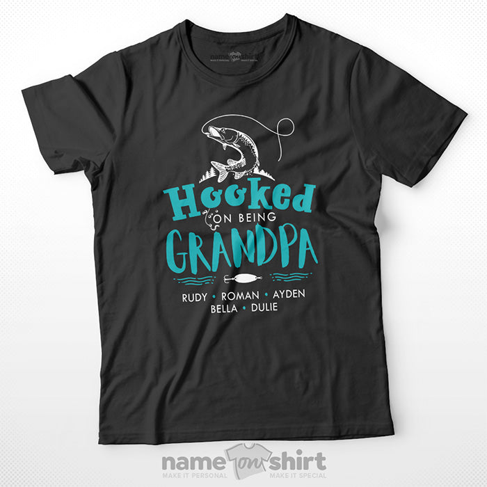 Hooked On Being Grandpa Fishing Caricature Personalized Shirt, Fishing Shirt,  Custom Grandkids Name Tee Gift, Proud Grandpa Shirt, Pop Gift, Gift for Dad  Daddy Gift Shirt, Best Grandpa Shirts for Men 