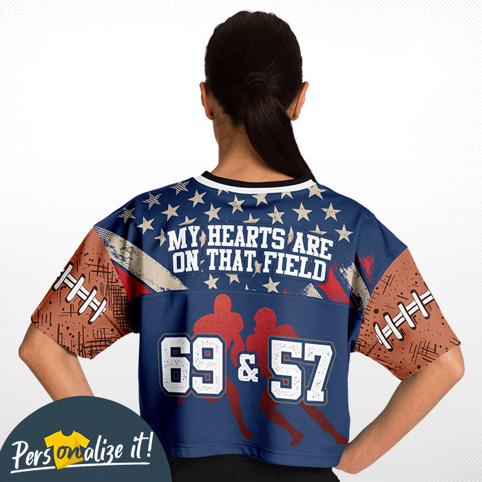 "My Hearts Are On That Field" cropped football jersey
