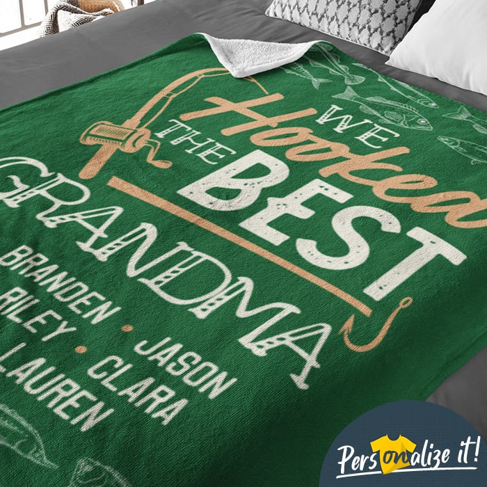 We're Hooked On Grandpa Personalized Blanket With Names, Fathers