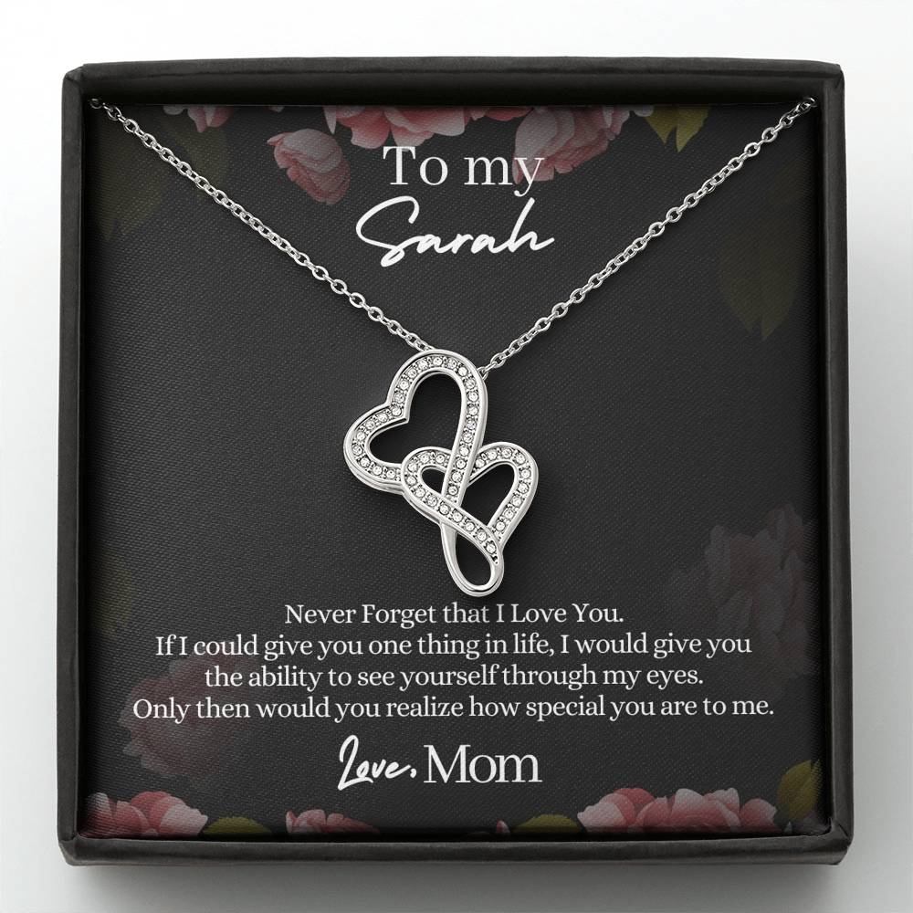 Through My Eyes Double Heart Necklace Personalized Card
