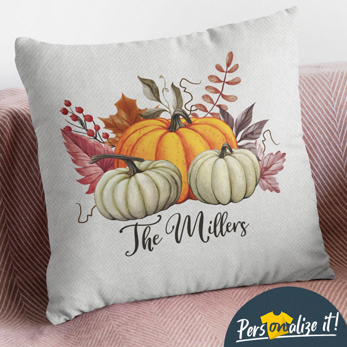 Autumn Watercolors Pumpkins Personalized Throw Pillow
