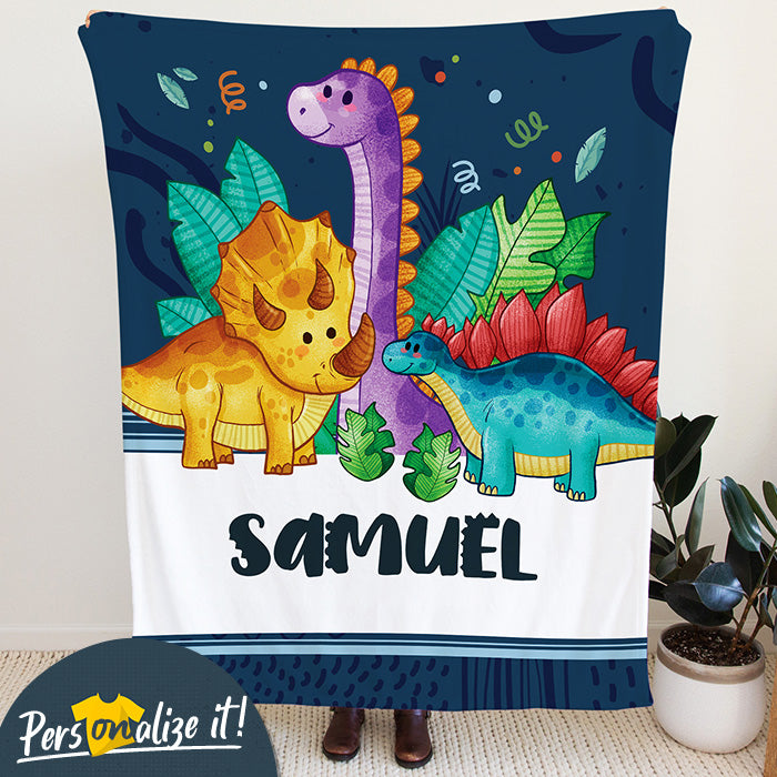 Personalized Boy Dinosaur Plush Fleece Blanket