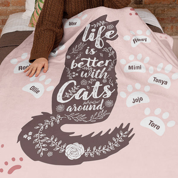 Life is Better with Cats Around Personalized Sherpa Fleece Blanket