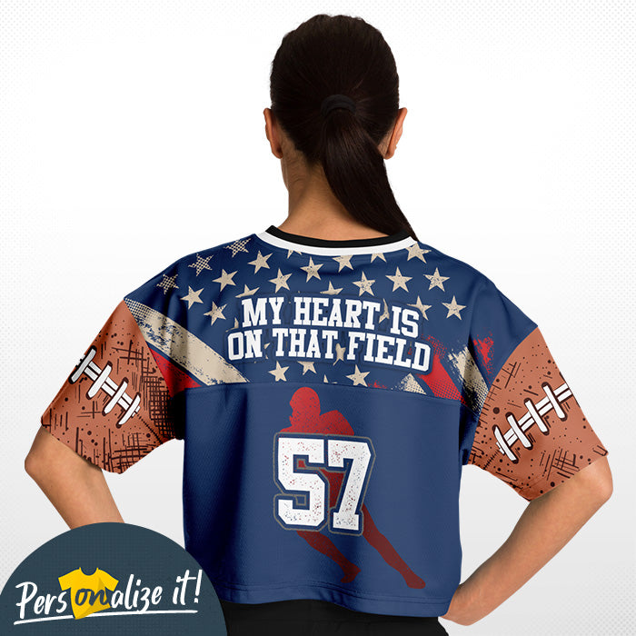 personalized "My Heart Is On That Field" cropped football jersey